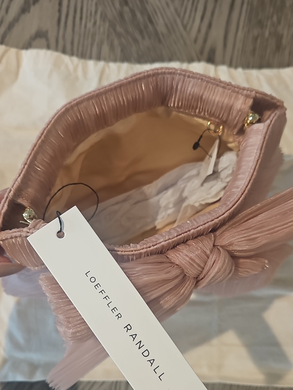 LOEFFLER RANDALL Rayne bow-embellished plissé-organza clutch NWT $250 (No Strap) - Picture 7 of 9